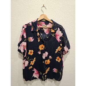 Caribbean Joe Blue floral Hawaiian shirt sz 1x